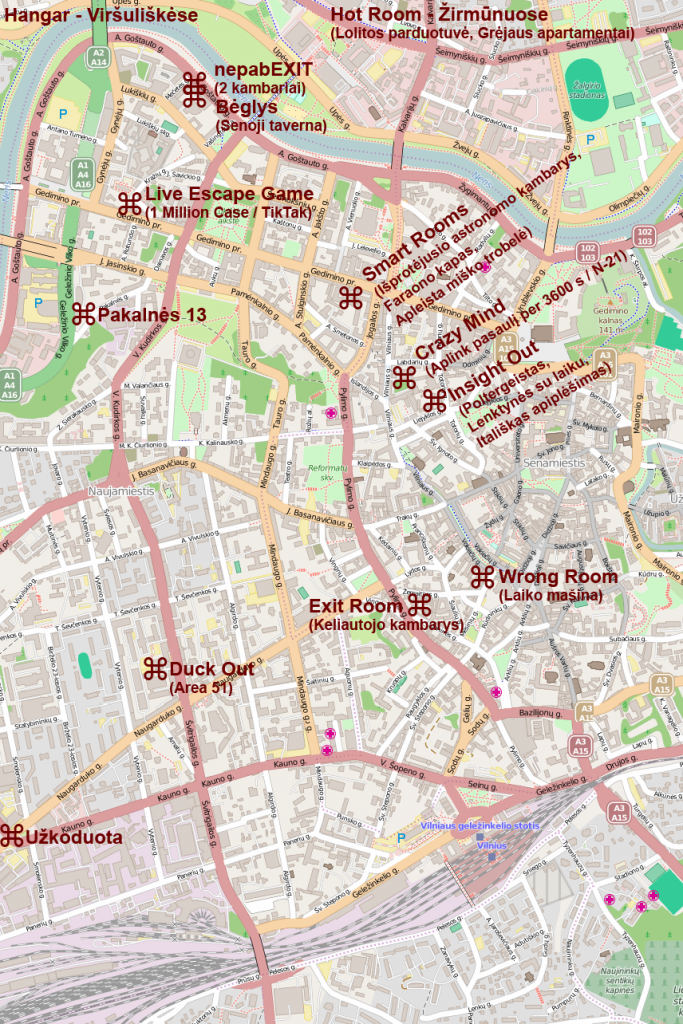 Vilniaus pabėgimo kambariai žemėlapyje